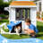 Classic Solid Wood Outdoor Playhouse With Pretend Kitchen Sink, Windows & Side Porch For Kids