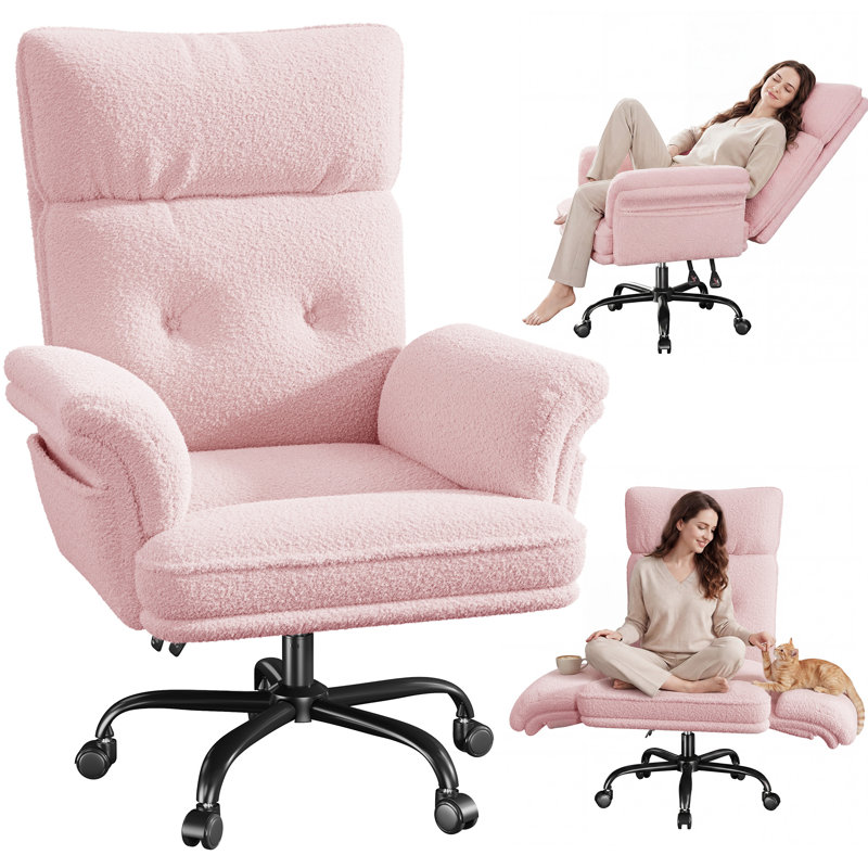 High Back Cross-Legged Office Chair with Adjustable Recline & Armrests – Ergonomic Computer Chair with Side Pockets for Home Office, Gaming, Bedroom
