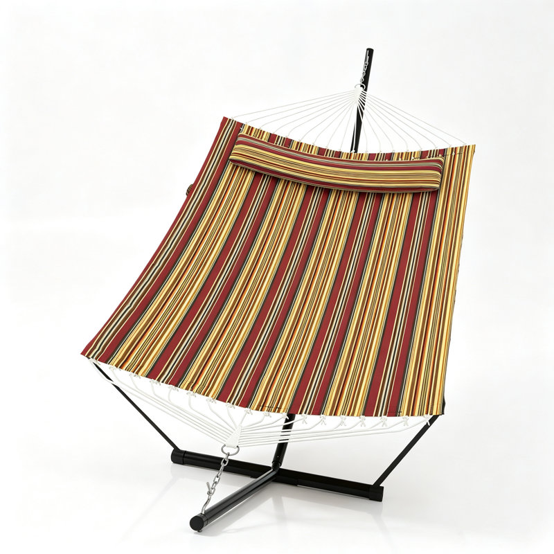2-Person Double Hammock with Steel Stand & Detachable Pillow | 450lb Capacity, Adjustable Chains, Curved Spreader Bar for Patio, Backyard & Poolside