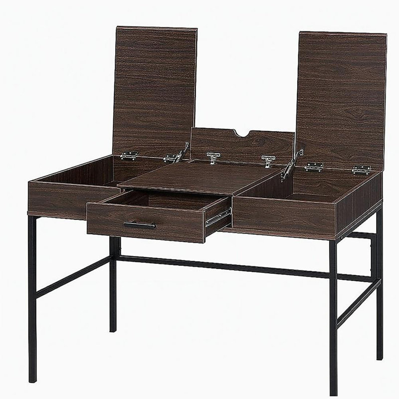 Table à 1 tiroir en chêne et en noir avec port USB, Chêne
