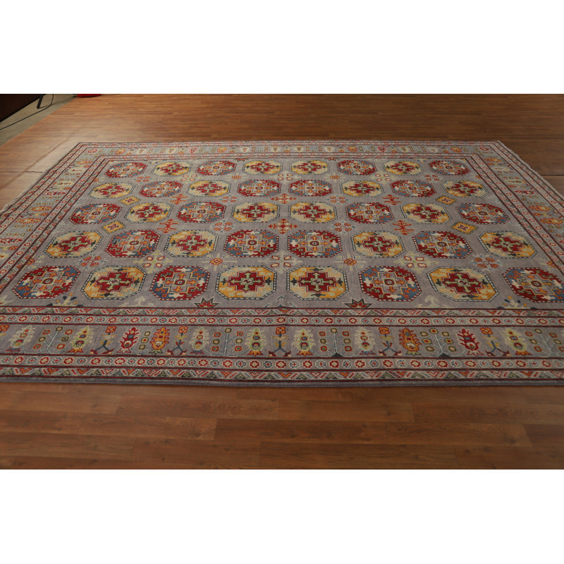 Geometric Gray Kazak Oriental Area Rug