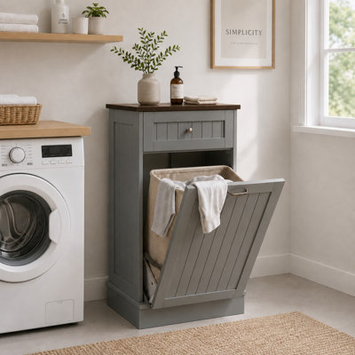 Havant Tilt Out Trash Cabinet, Wooden 10 Gallons Free Standing -Gray