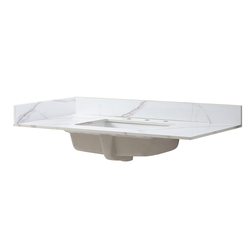 Vanity Top Side Splash Gold Sintered Stone 22x4inch - White, Easy Clean, Stylish Appearance, Simple Install, Stable Quality Certificated For 22x4" Debris , Fashionable Enticing, Installation