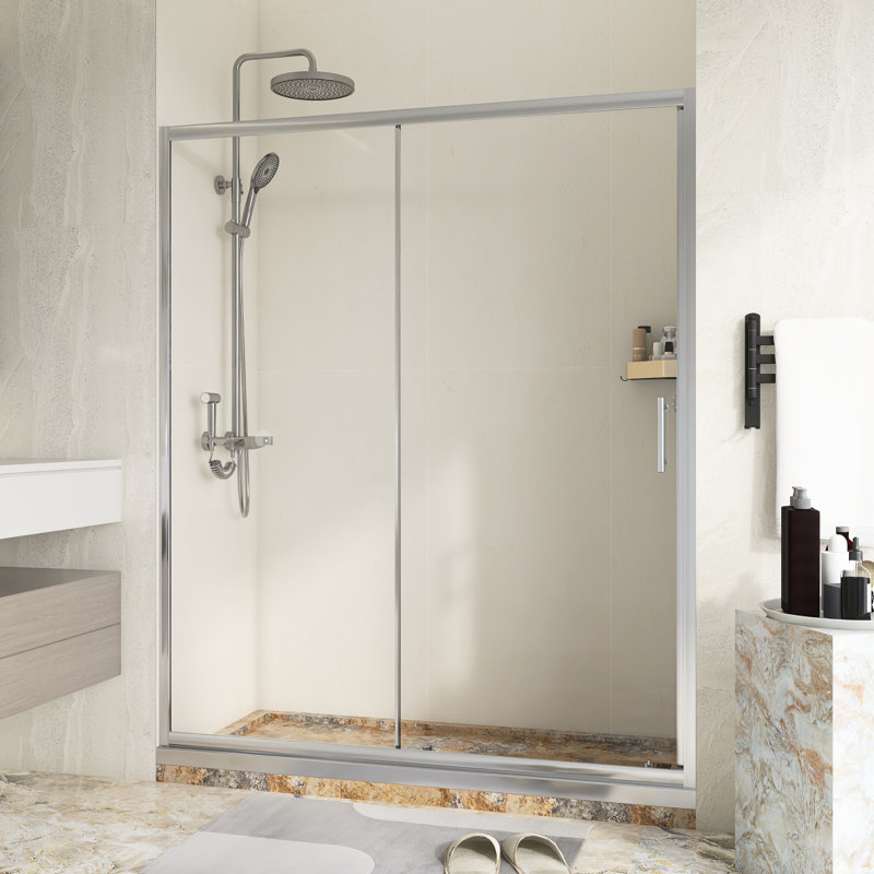60.In W X 72.In H Single Sliding Framed Shower Door In Chrome