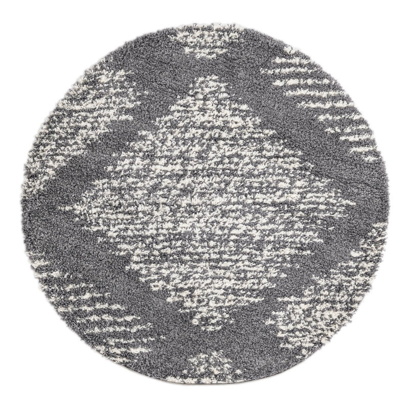 Tapis gris / blanc Irsad, Rond 5 pi 3 po
