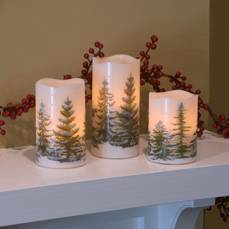 Battery Operated Green Pines LED Wax Candles