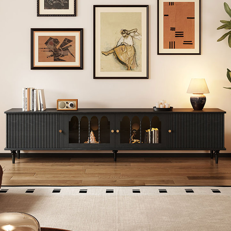 Meubles télé rétro en bois massif noir, 86.61, Black