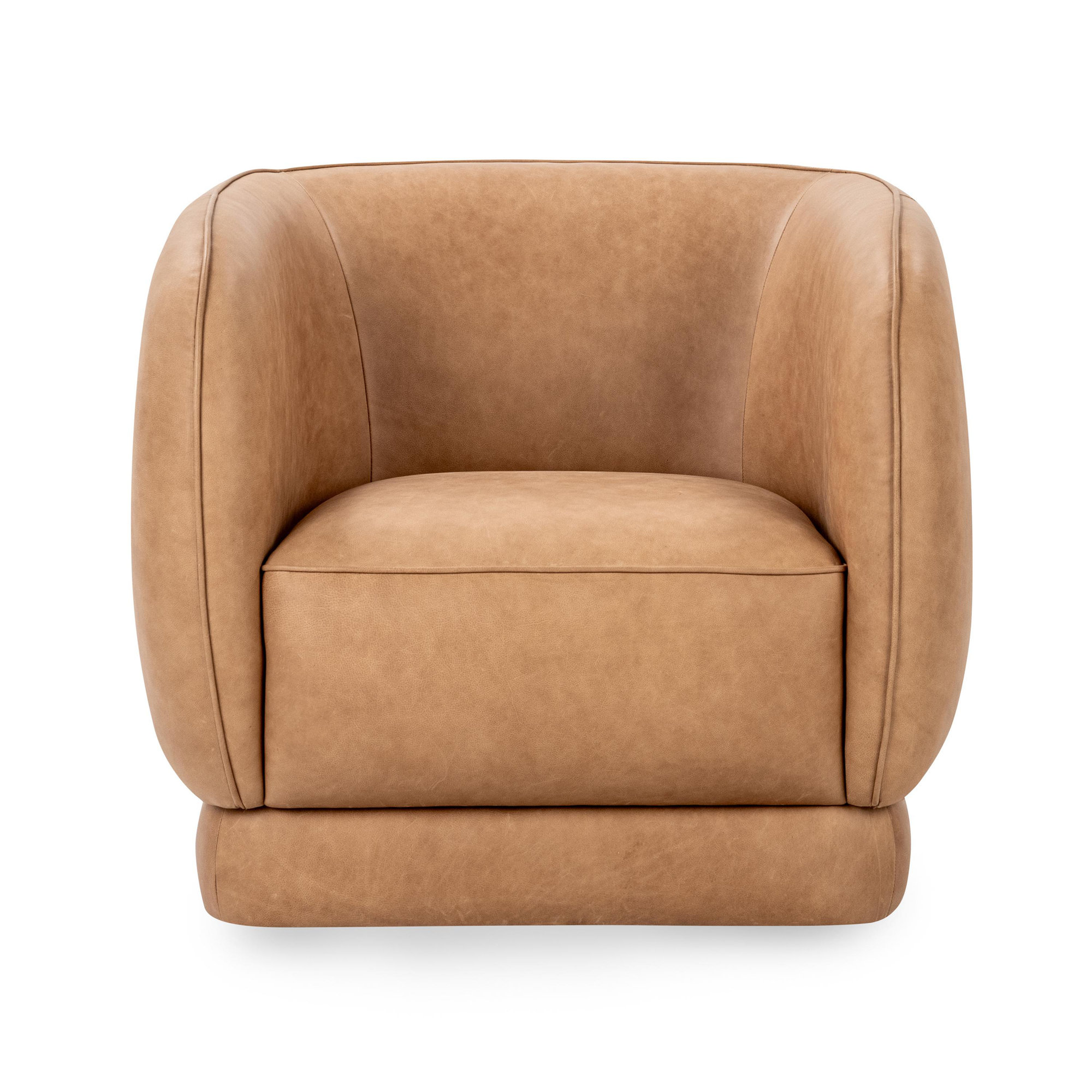 Rinner Genuine Leather Swivel Club Chair, Brown