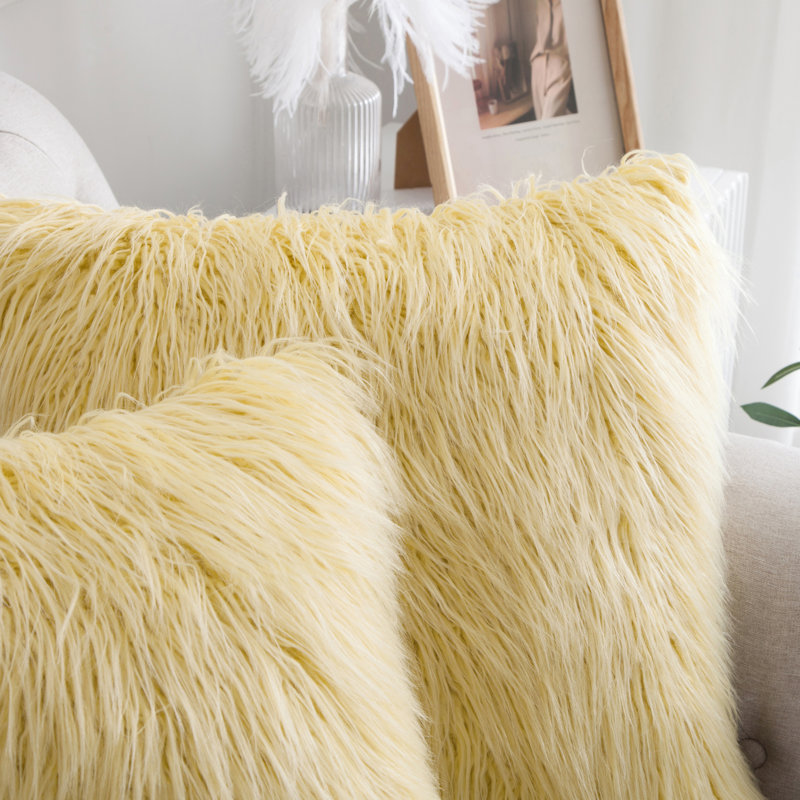 Mongolian Faux Fur Square Pillow Cover, Pineapple Slice