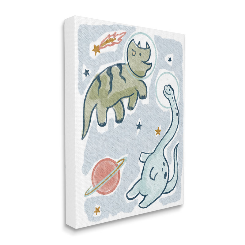 «Playful Dinosaurs Outer Space Planets Stars» par Lil 'Rue - impression, Toile tendue, H 48 po x l 36 po x P 1,5 po