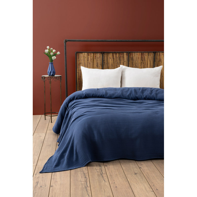 Couvre-lit double de qualité supérieure bleu marine, 67 x 98 | 100% coton, 4 épaisseurs, lavable en machine à 30-40 ° C | Doux, durable et confortable pour tout décor de chambre à coucher | Parfait pour le confort et le style toute l'année