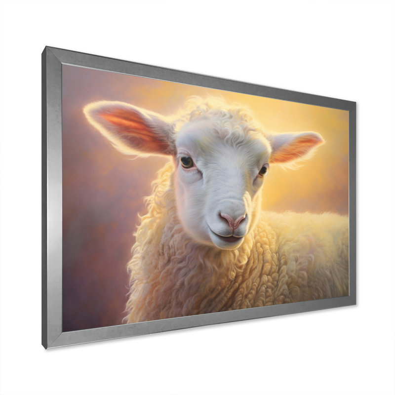 Sheep Pastel Portrait, reproduction d'art sur toile, H 12 po x l 20 po x P 1 po, Cadre simple argenté