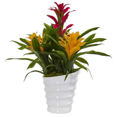 17'' Faux Flowering Plant in Ceramic Decorative Vase