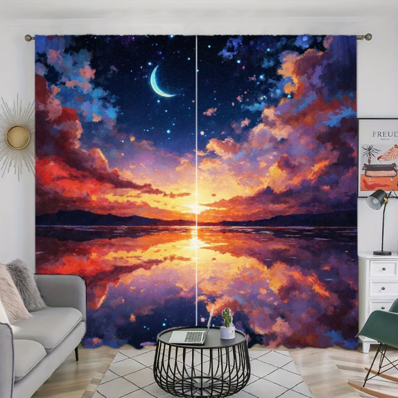2 PCS Dreamy Sunset Reflection Night Sky Moon Star, L 52 po x H 84 po x 2 pièces