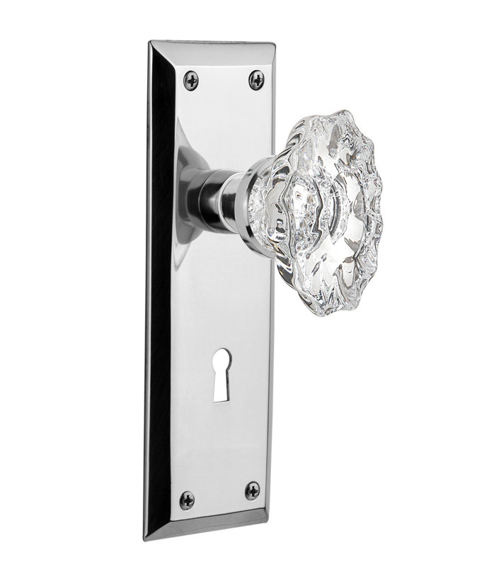 Plaque avec bouton de porte de château New York, Chrome brillant