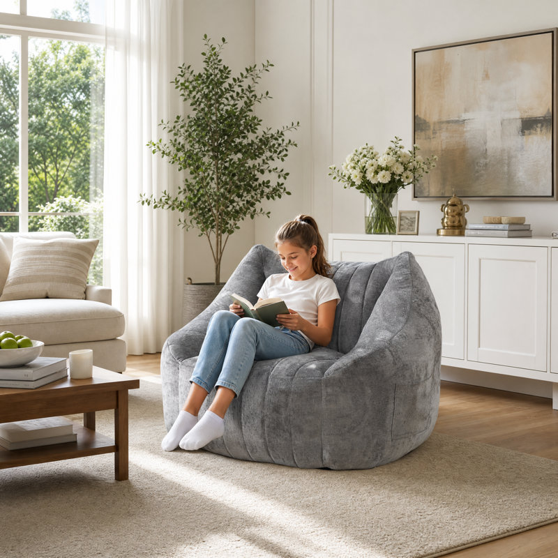 Giant Bean Bag Chair For Adults, Grey Chenille