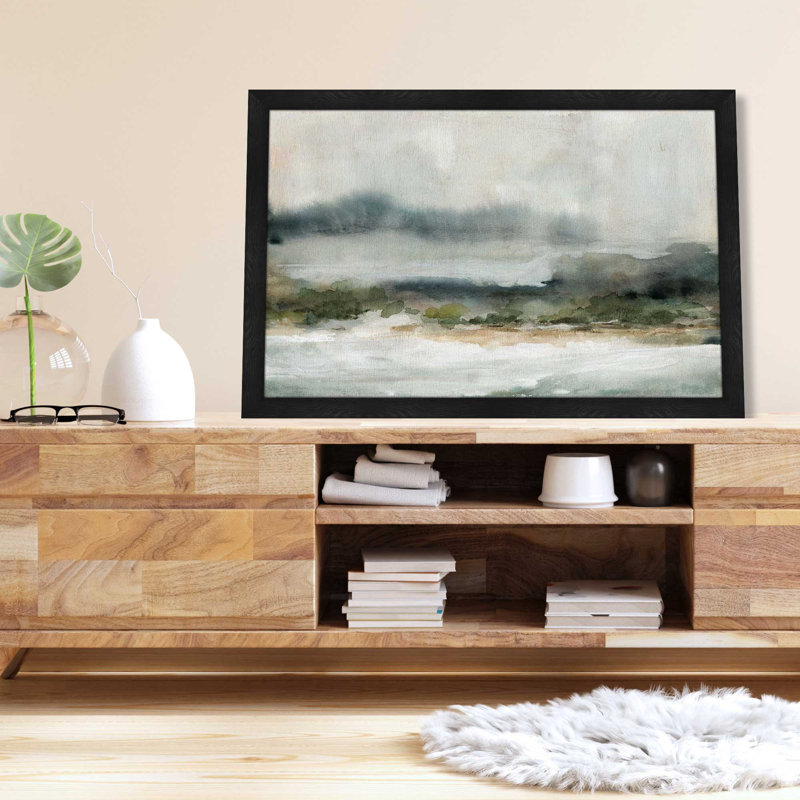 «Textured Rain I» par Carol Robinson - Peinture, L 39,5 po x H 27,5 po, Cadre noir