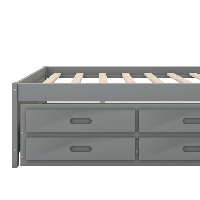 Lit plateforme double avec tiroirs gigognes et ports USB, Gris