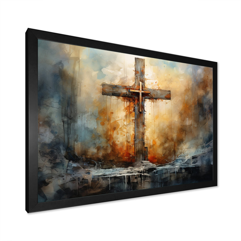 Croix, symbole puissant - art mural, Cadre simple noir, H 30 po x l 40 po x P 1,5 po