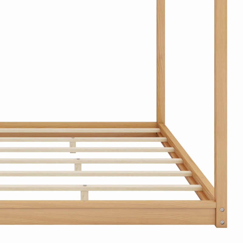 Lit plateforme à baldaquin avec pieds de support, Très grand lit, Naturel