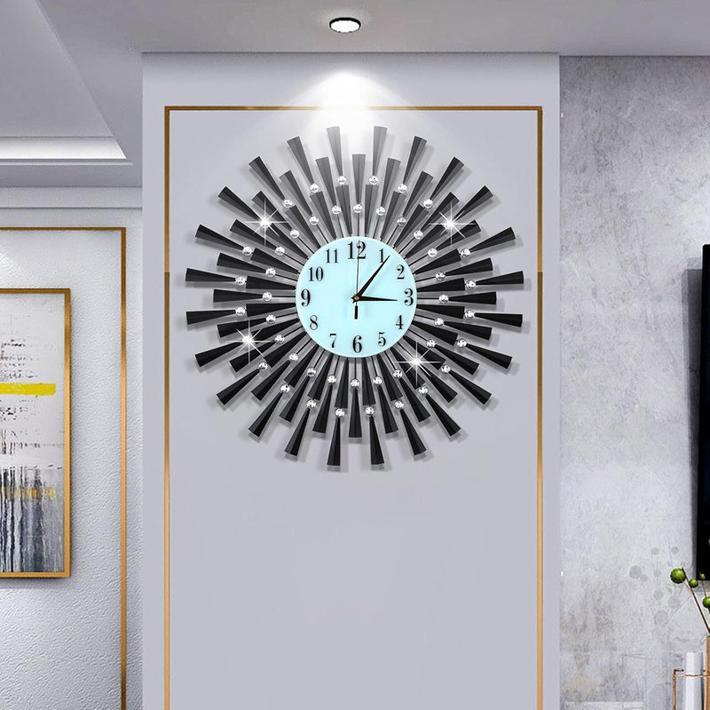 Grande horloge murale décorative avec chiffres arabes, mouvement à quartz silencieux 3D, design moderne en métal pour le salon, la cuisine et le bureau