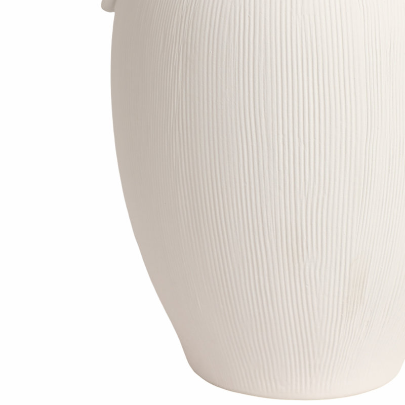 Tiyler Modern Textural Stoneware and Dolomite Vase with Ribbed Surface and Sculptural Side Handles for Stylish Accent Decor