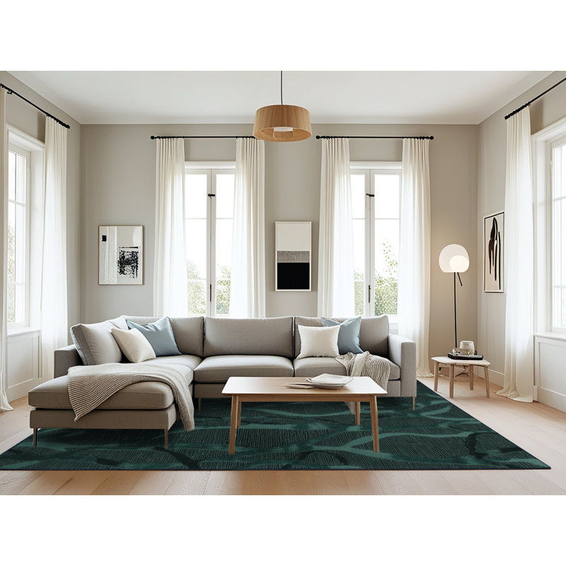 Machine Washable Abstract Blue Area Rug, Rectangle 8' x 10'