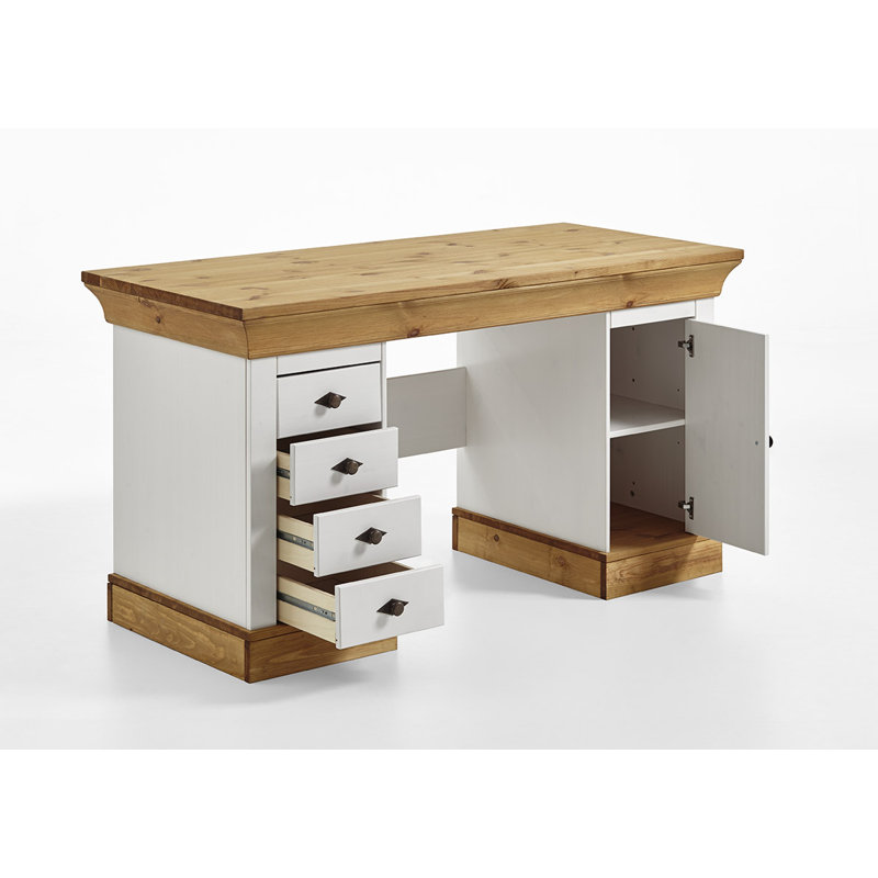 Kelly Solid Wood Executive Desk, Stained and Varnished White/Brown