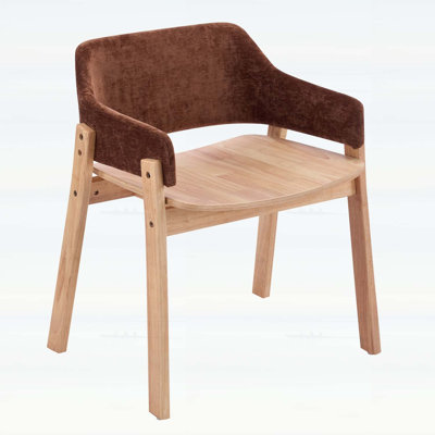 Comfortable Upholstered Dining Chairs with Armrests, Set of 2, Brown Fabric and Natural Rubber Wood Frame for Rustic and Modern Interiors