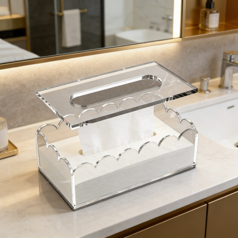 Couvercle de boîte à mouchoirs en acrylique transparent avec couvercle - ajustement universel pour les boîtes à mouchoirs standard, conception imperméable et anti-poussière, base antidérapante pour salle de bain, bureau, comptoir de cuisine