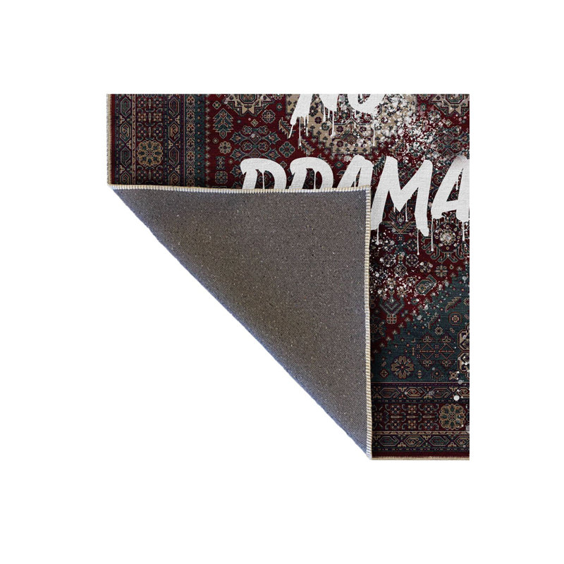 Tapis décoratif moderne à motif écrit No Drama, Sous-tapis rectangulaire 5 pi 1 po x 7 pi 7 po inc