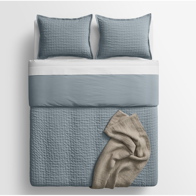 Popple Duvet Cover Set, Queen Duvet Cover + 2 Queen Shams, Gray Blue