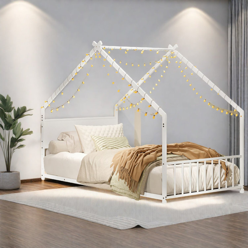 Lit simple robuste avec structure en métal, conception moderne pour chambre d'enfant