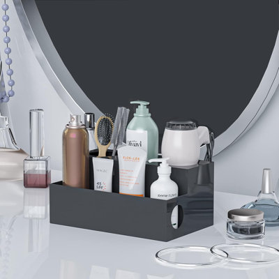 Organisateur d'outils pour cheveux, support de sèche-cheveux en acrylique noir avec tasse isolée, support de séchoir à linge pour salle de bain, support de rangement de meuble-lavabo pour accessoires, maquillage, articles de toilette