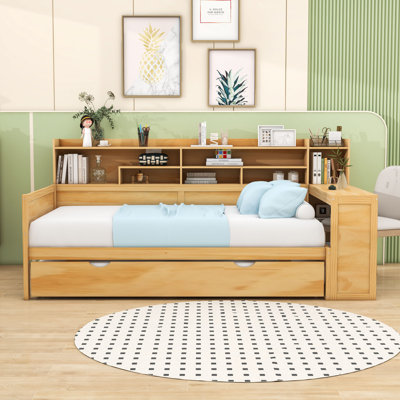 Daybed with  Trundle, Storage Shelves and Study Desk by Lark Manor