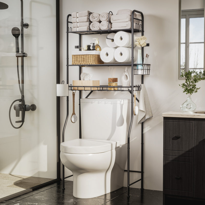 Bathroom Metal Freestanding Over The Toilet Storage, Matte Black