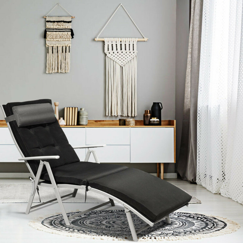 Vaiga Outdoor Metal Chaise Lounge , Cushion Included, Gray, White, Black