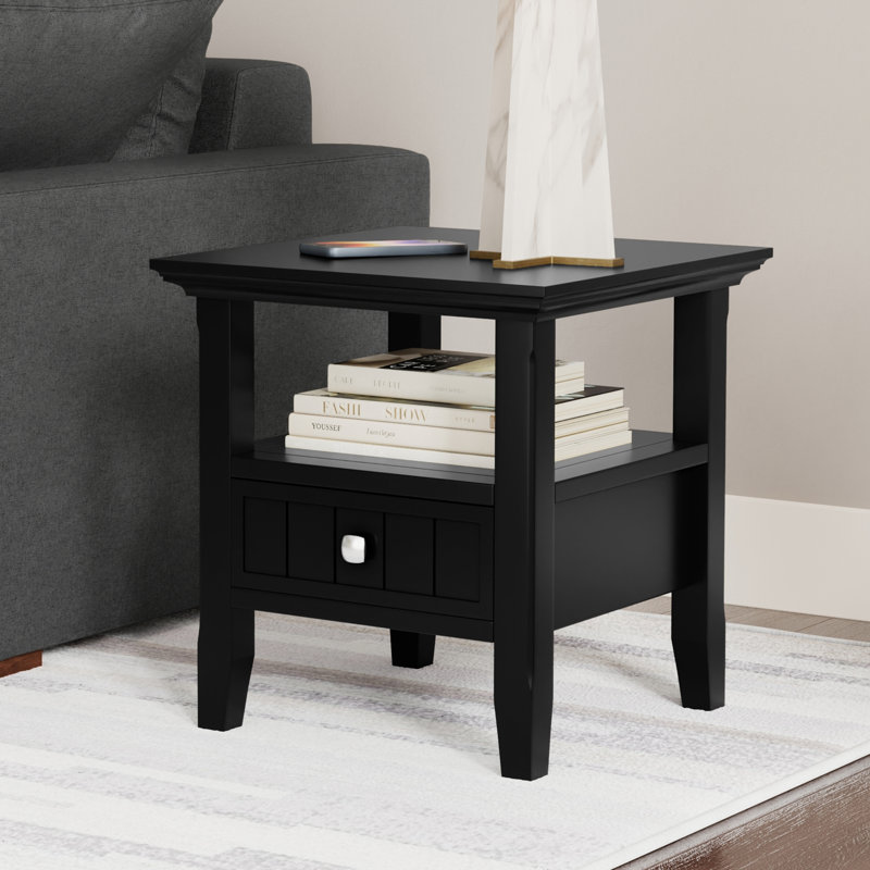 Acadian Solid Wood Transitional End Table with Drawer and Open Shelf