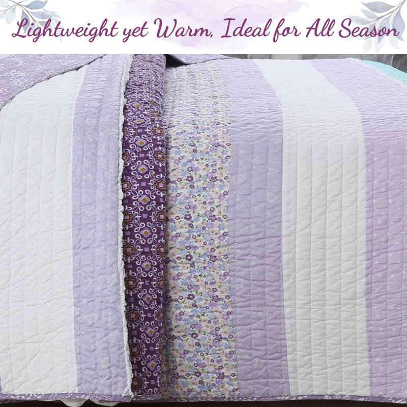 Purple and Teal Cotton Twin Reversible Quilt Set