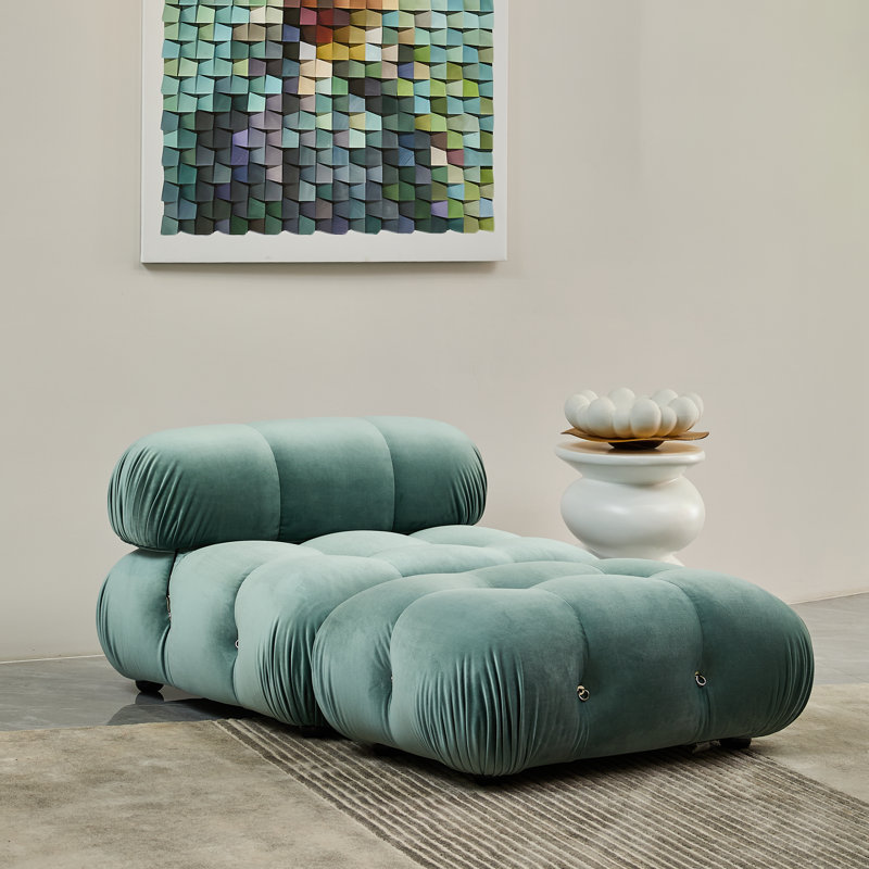 Tabourets 38 po de large Adeliza, Velours bleu Tiffany