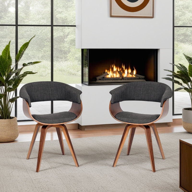 Krystyna Mid-Century Upholstered Dining Chair, Charcoal, Walnut