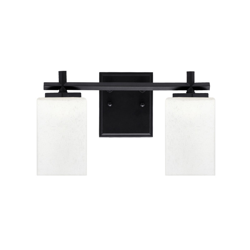 Finola Bath Bar Shown With Square White Muslin Glass, 8.5" H x 14.5" W x 6.25" D, Matte Black, 2 Lights