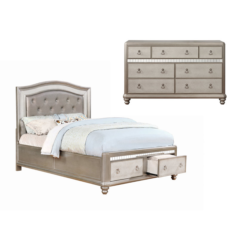 Ensemble de chambre avec grand lit 2 pièces Willa Metallic Platinum