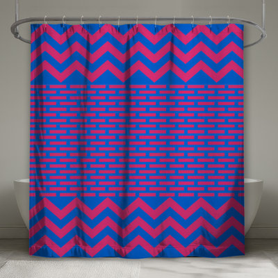 Rideaux de douche bleu zigzag très longs