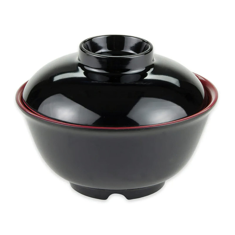 Bol à riz en mélamine avec couvercles GET B-123-F, 12 onces, rouge / noir (ensemble de 12)