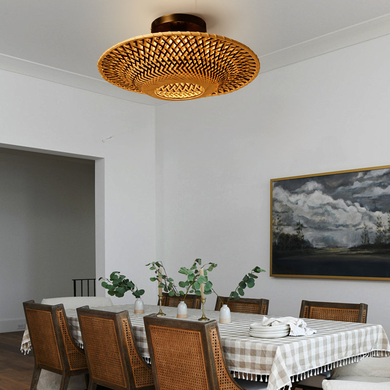 Plafonnier semi-encastré en bambou tissé à la main, H 5,9 po x l 15,74 po x P 15,74 po