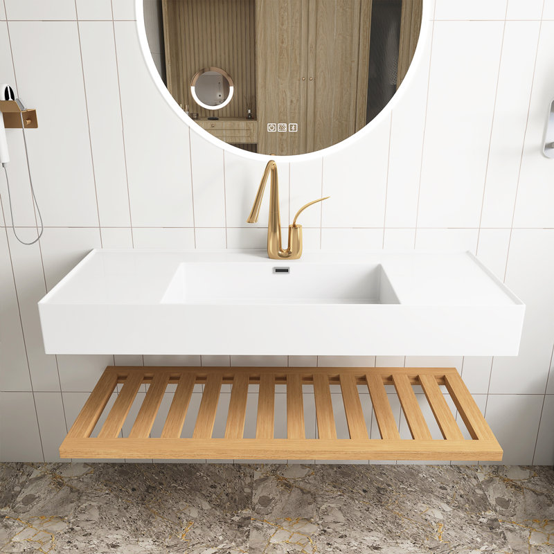 48" Wall-Mounted Floating Bathroom Vanity With Rectangular Integrated Basin