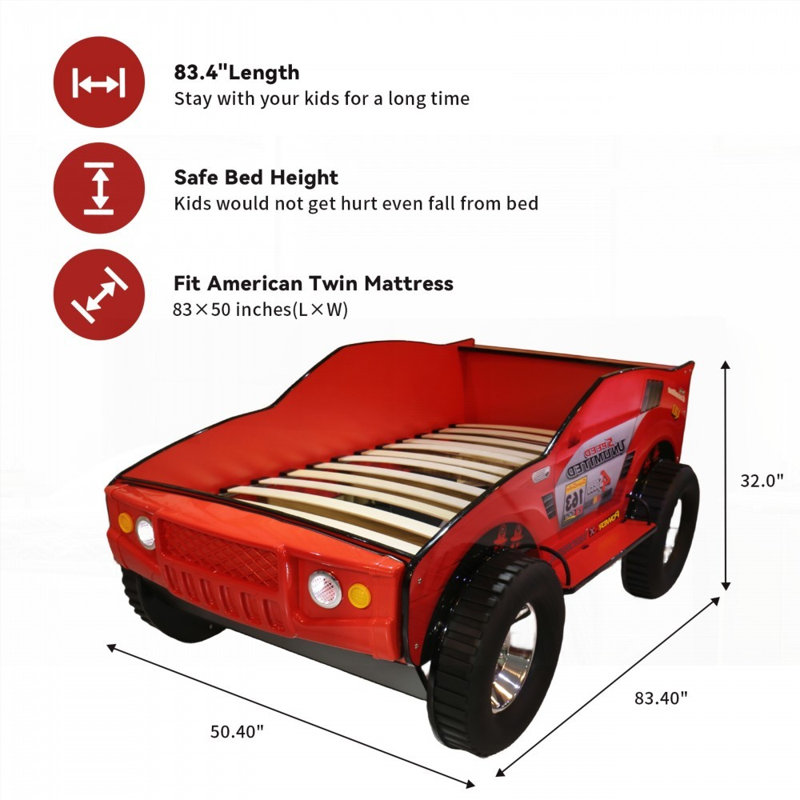 Structure de lit simple avec vitesse illimitée et aucun sommier nécessaire, Rouge