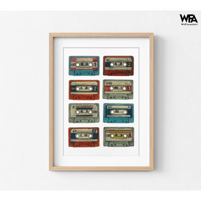 Vintage Cassettes Wall Art Print, Framed Retro Cassette Tapes Print, Retro Music Wall Art, Framed Wall Art,Oversized Wall Art,Large Wall Art