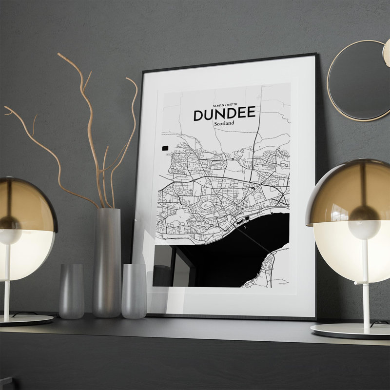 «Dundee City Map», impression dans les tons, Noir / blanc, H 17 po x l 11 po